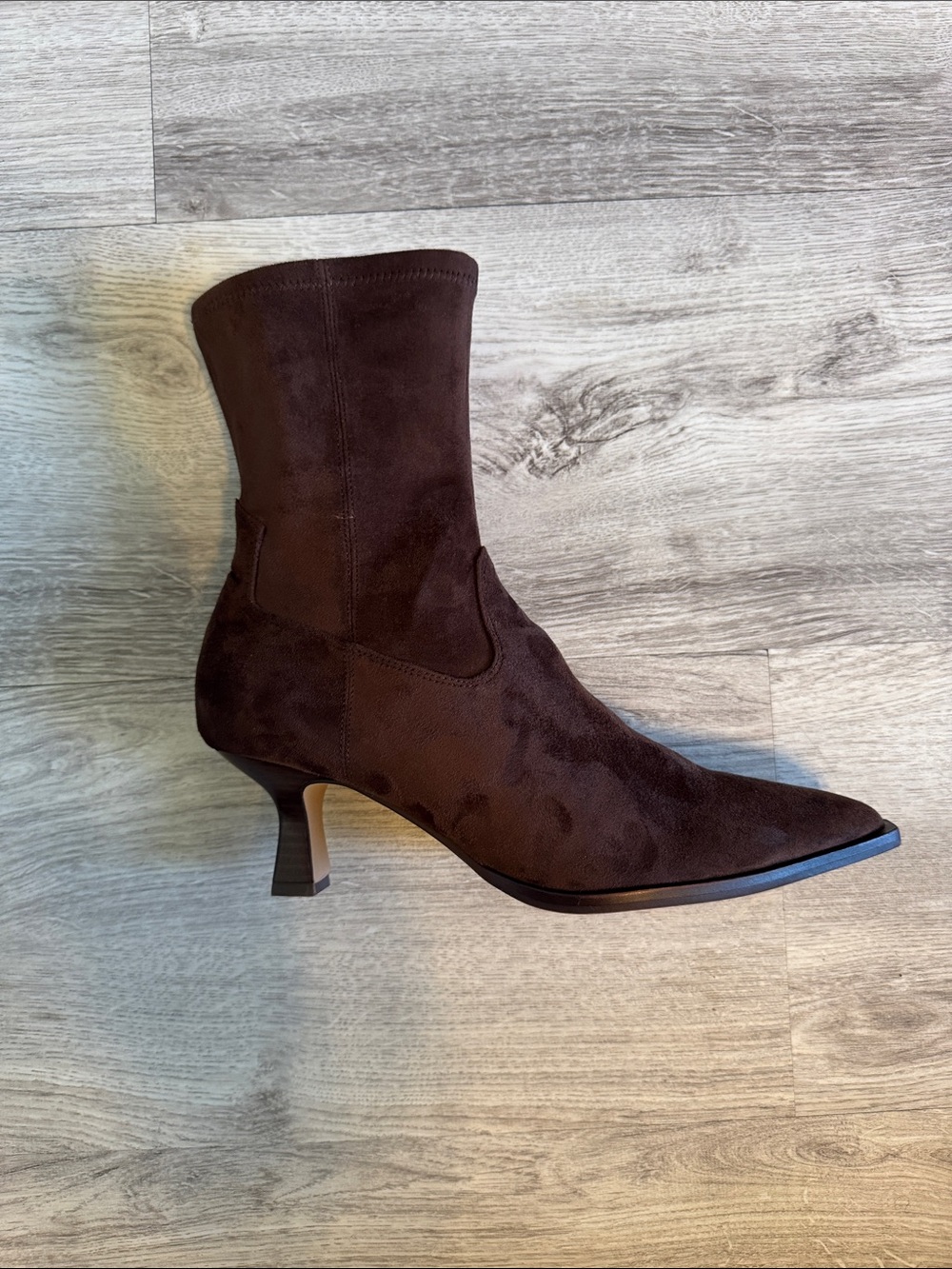 Dolce Vita Dark Brown Vegan Suede Pointed Ankle Boot with Mid Heel